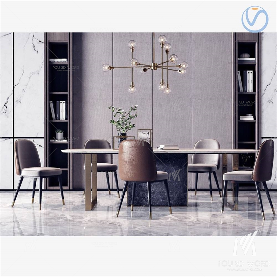 3d model of modern light luxury restaurant
